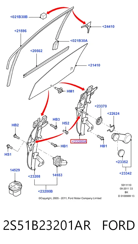 Склопідйомник передньої лівої двері 2S51B23201AR Ford