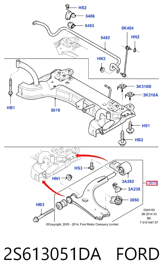 Важіль передньої підвіски нижній, лівий 2S613051DA Ford