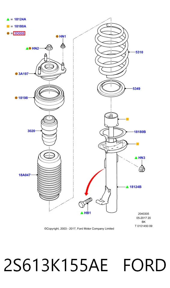 Опора амортизатора переднього 2S613K155AE Ford