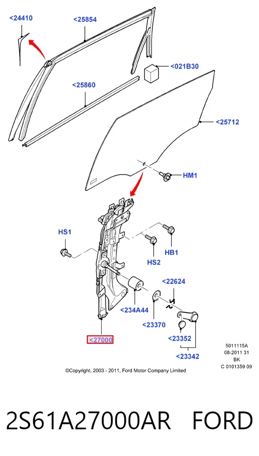 Механізм склопідіймача двері задньої, правої 2S61A27000AR Ford