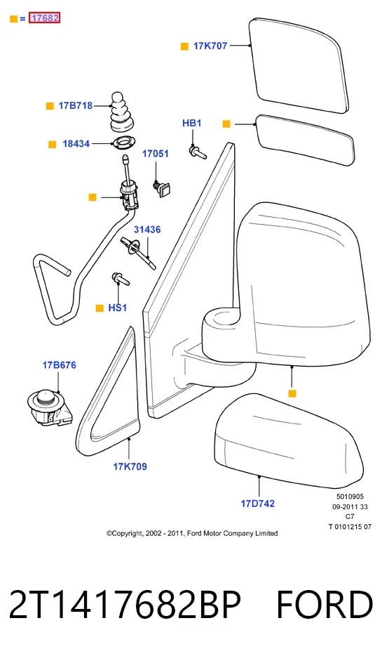 Дзеркало праве 2T1417682BP Ford