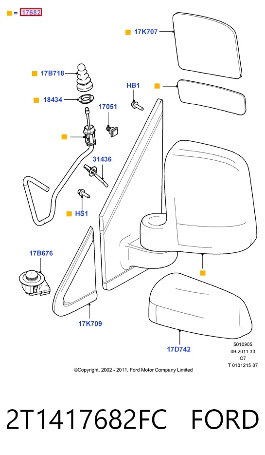 Дзеркало праве 2T1417682FC Ford
