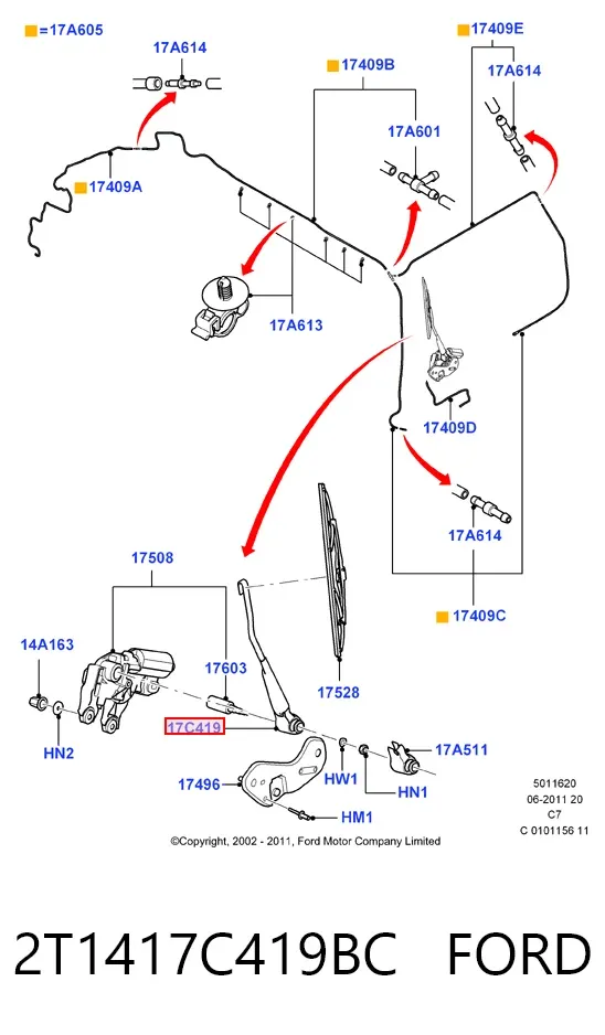 Важіль-поводок склоочисника заднього скла 2T1417C419BC Ford