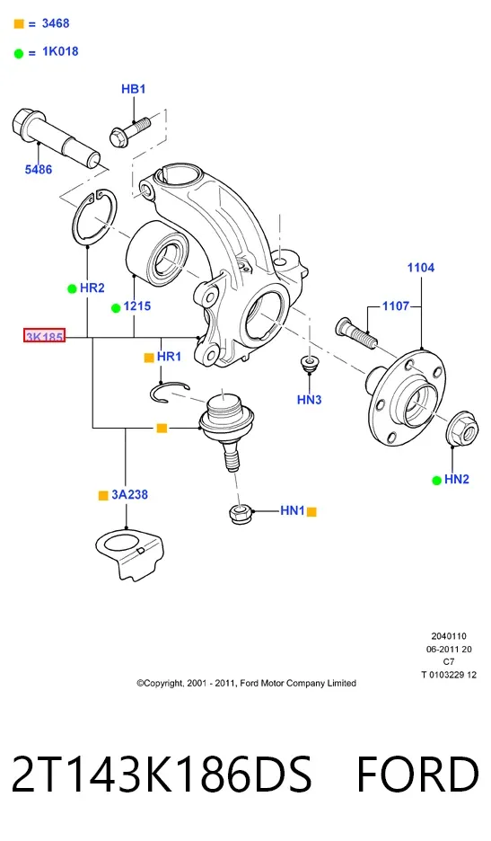Цапфа - поворотний кулак передній, лівий 2T143K186DS Ford
