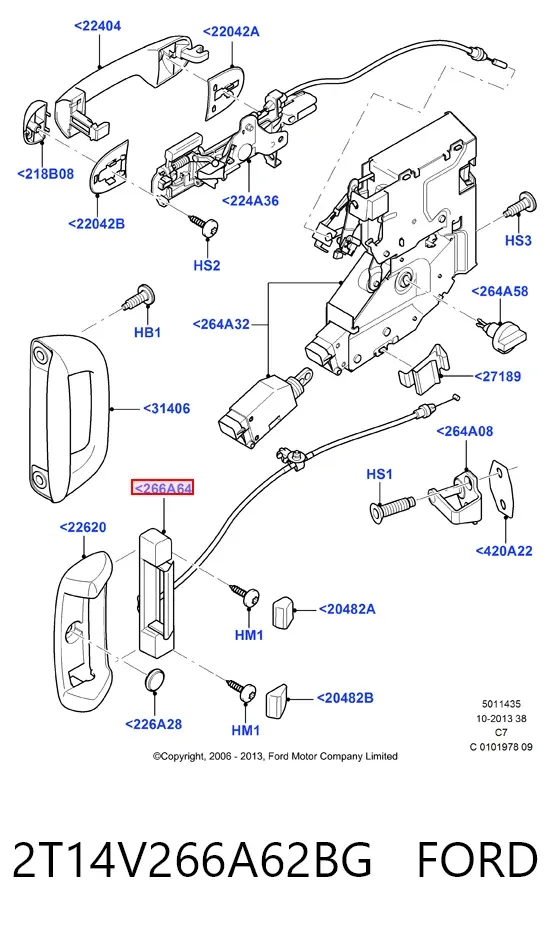 Ручка задньої (двостулкової) двері права внутрішня 2T14V266A62BG Ford