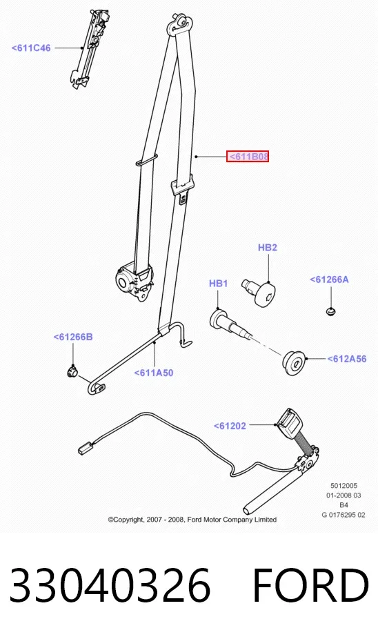 Пасок безпеки передній правий 33040326 Ford