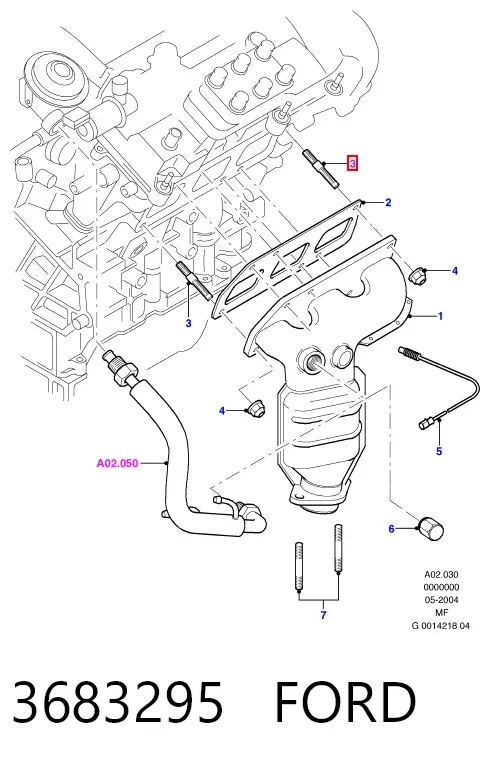 Шпилька випускного колектора 3683295 Ford