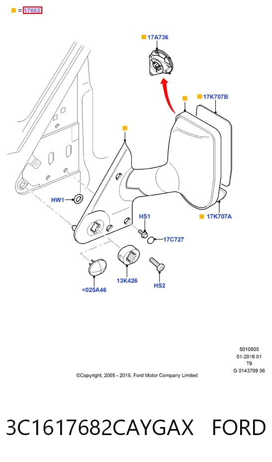 Дзеркало праве 3C1617682CAYGAX Ford