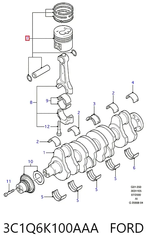 Поршень в комплекті на 1 циліндр, STD 3C1Q6K100AAA Ford