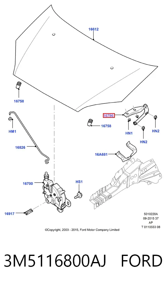 Петля капота, права 3M5116800AJ Ford