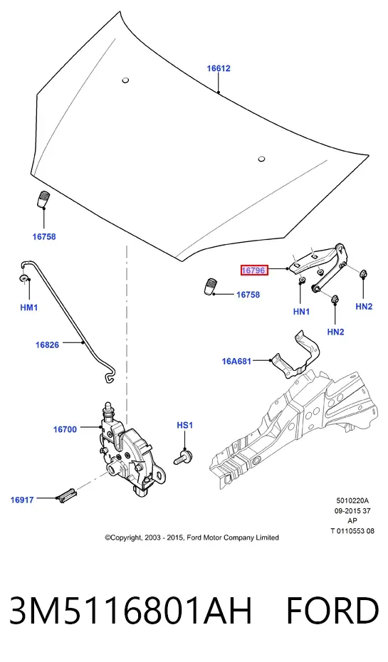 Петля капота, ліва 3M5116801AH Ford