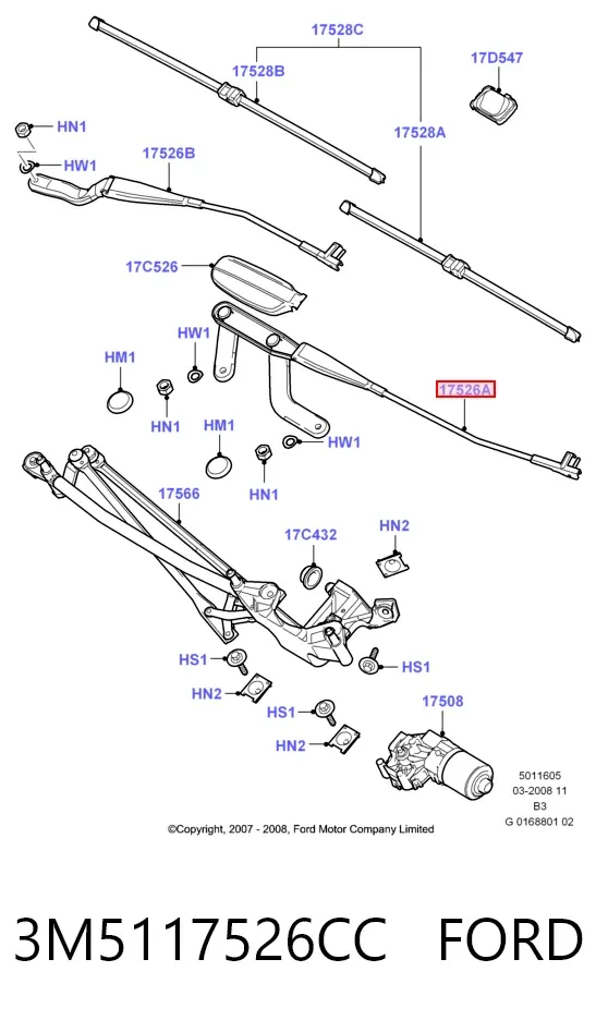 Важіль склоочисника 3M5117526CC Ford