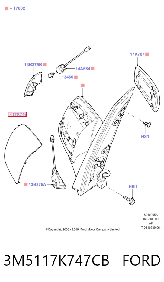 Накладка дзеркала заднього виду, ліва 3M5117K747CB Ford