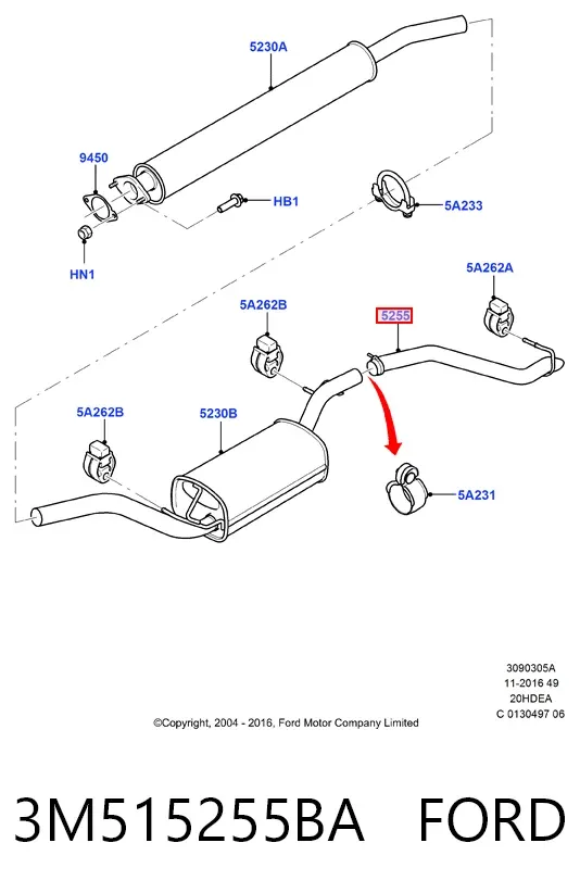 Глушник, задня частина 3M515255BA Ford