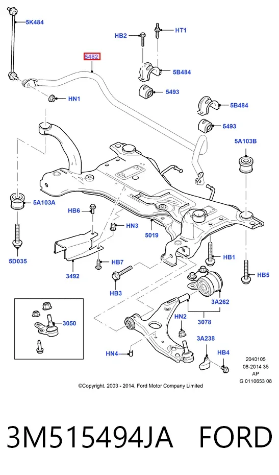 Передній стабілізатор 3M515494JA Ford