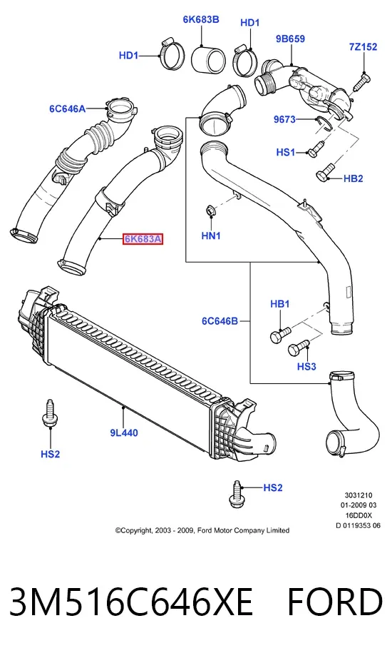 Шланг/патрубок интеркуллера 3M516C646XE Ford