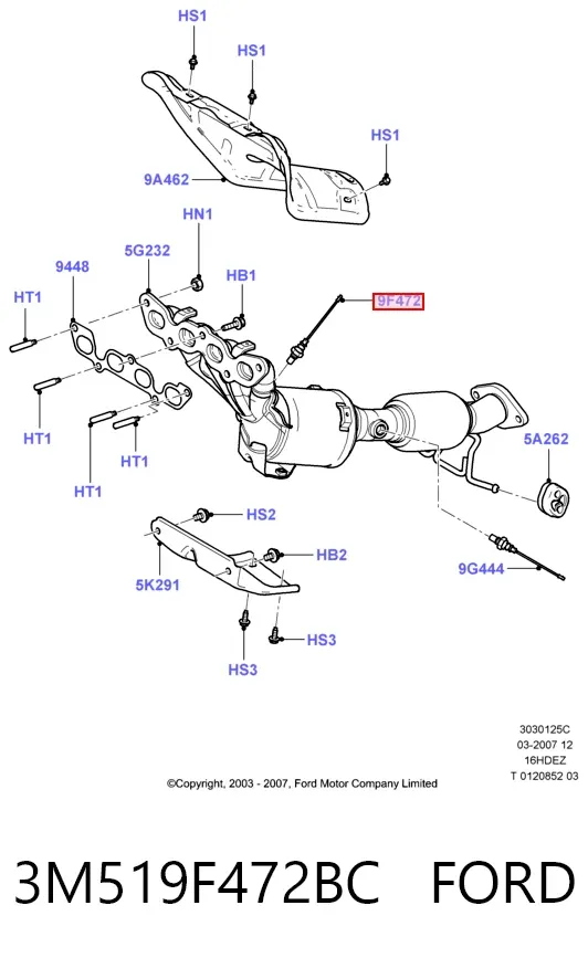 Лямбда-зонд, датчик кисню після каталізатора 3M519F472BC Ford