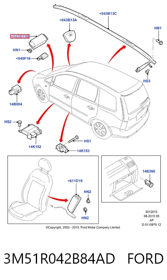 Подушка безпеки, пасажирська, AIRBAG 3M51R042B84AD Ford