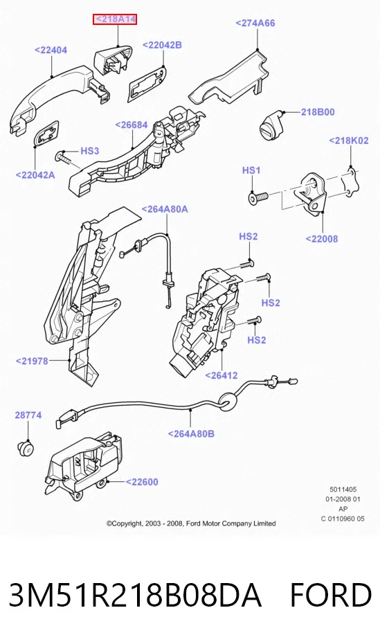 Ручка передньої двері зовнішня 3M51R218B08DA Ford