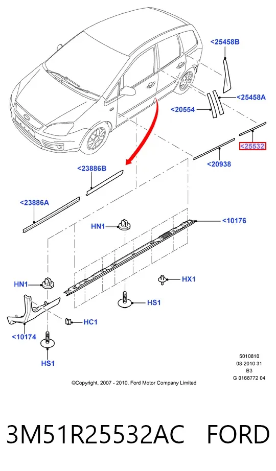 Молдинг задніх правих дверей 3M51R25532AC Ford
