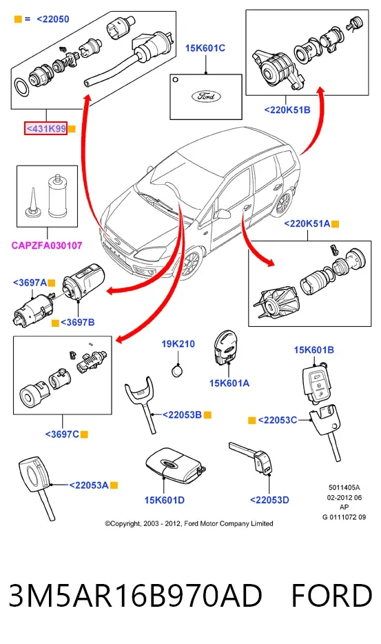 Замок капота 3M5AR16B970AD Ford