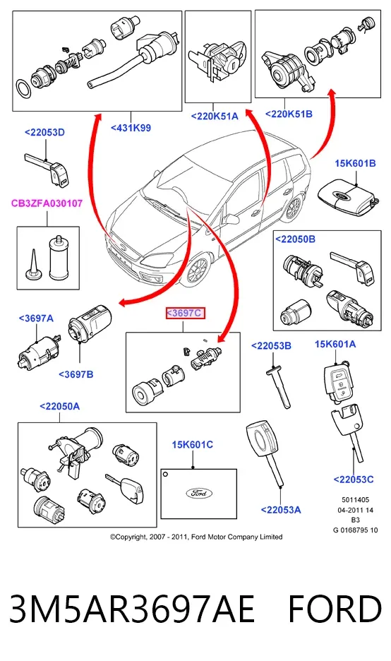 Личинка замка запалювання 3M5AR3697AE Ford