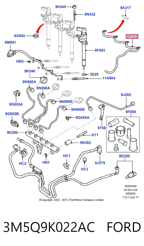 Трубка паливна, зворотня від форсунок 3M5Q9K022AC Ford