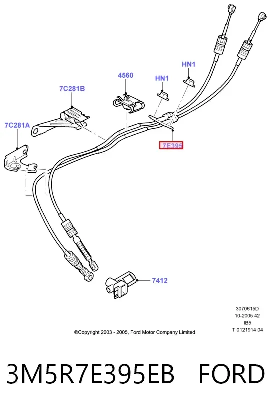 Трос перемикання передач, вибору передачі 3M5R7E395EB Ford