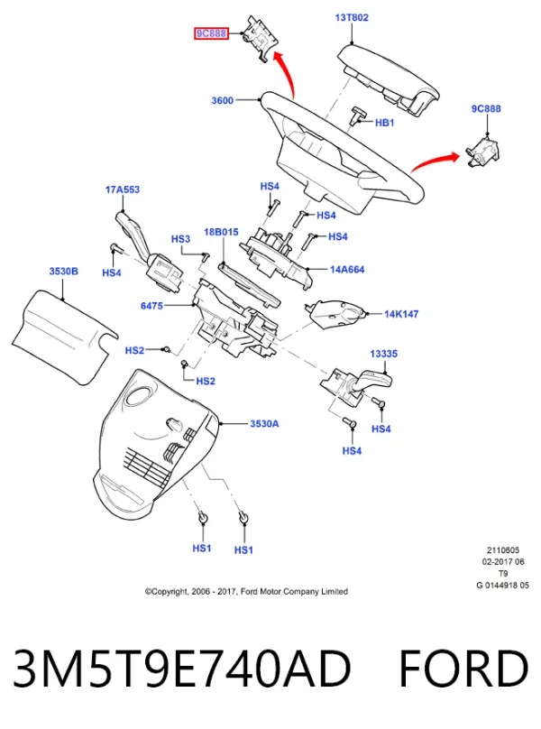 Блок кнопкових перемикачів кермового колеса 3M5T9E740AD Ford