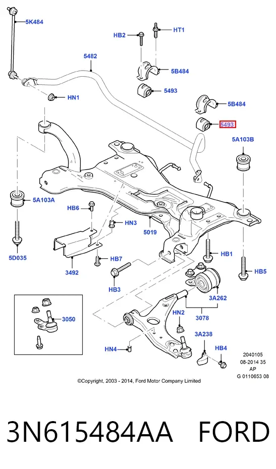 Втулка переднього стабілізатора 3N615484AA Ford