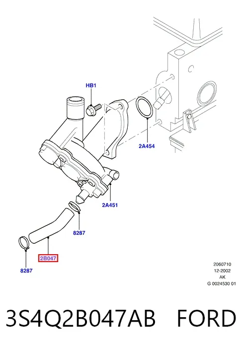 Патрубок термостата 3S4Q2B047AB Ford