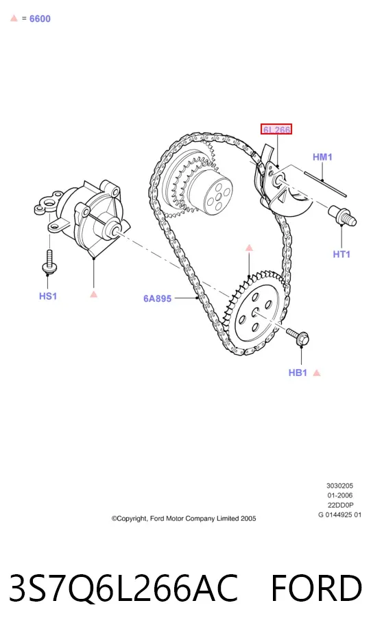 Натягувач ланцюга насосу масляного 3S7Q6L266AC Ford