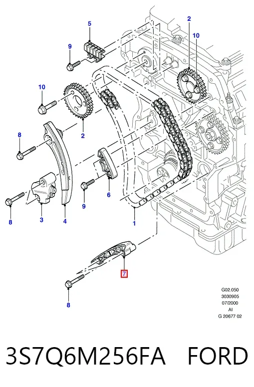 Заспокоювач ланцюга ГРМ, нижній 3S7Q6M256FA Ford