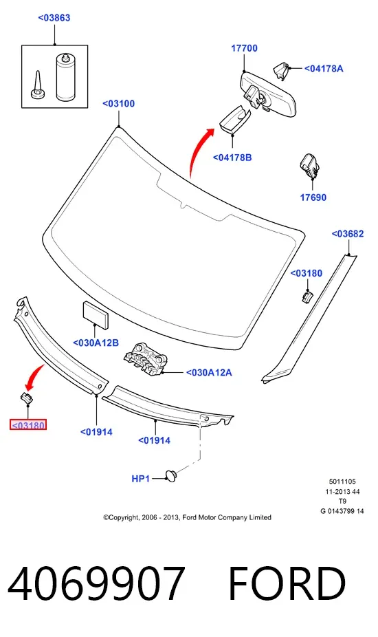 Пістон (кліп) кріплення молдинга лобового скла 4069907 Ford
