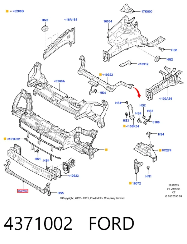Супорт радіатора нижній/монтажна панель кріплення фар 4371002 Ford