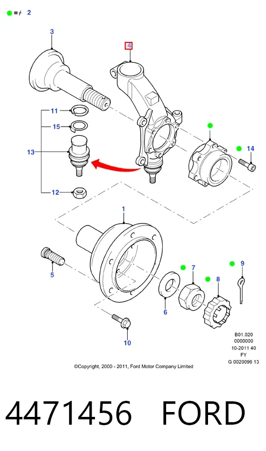 Цапфа - поворотний кулак передній, правий 4471456 Ford