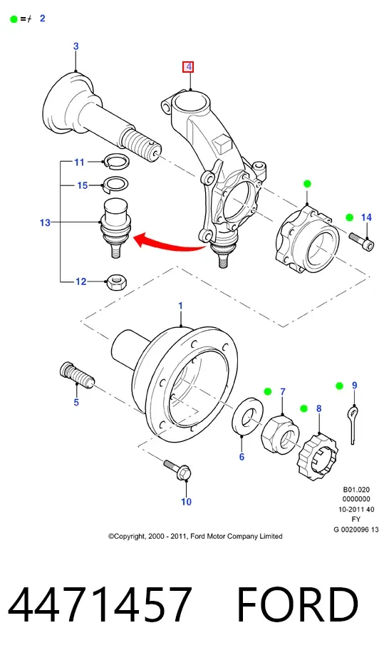 Цапфа - поворотний кулак передній, лівий 4471457 Ford
