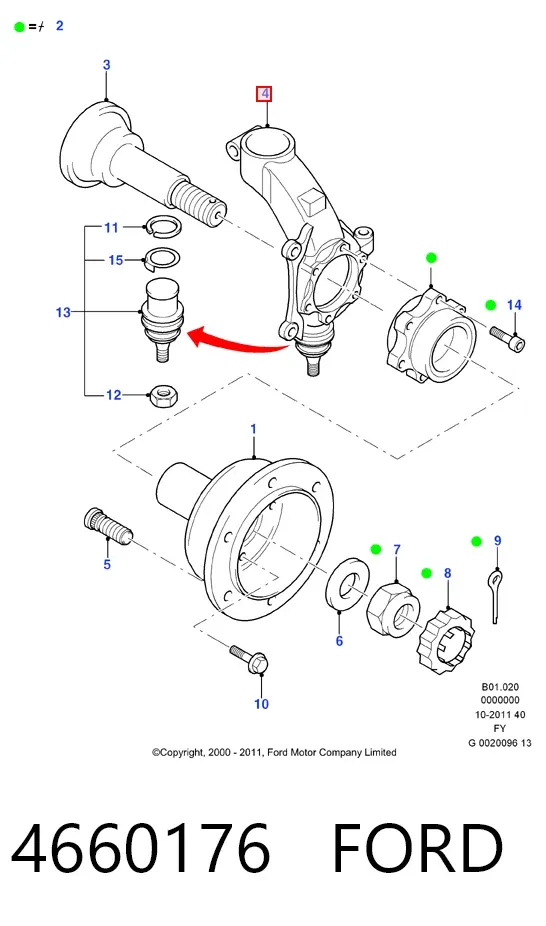 Цапфа - поворотний кулак передній, правий 4660176 Ford