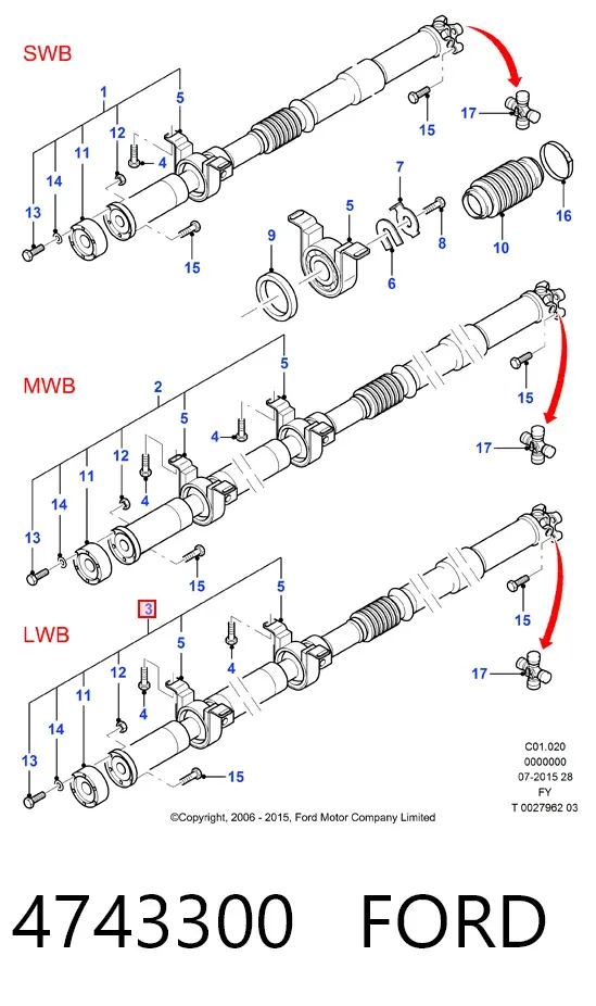 Кардан задній 4743300 Ford