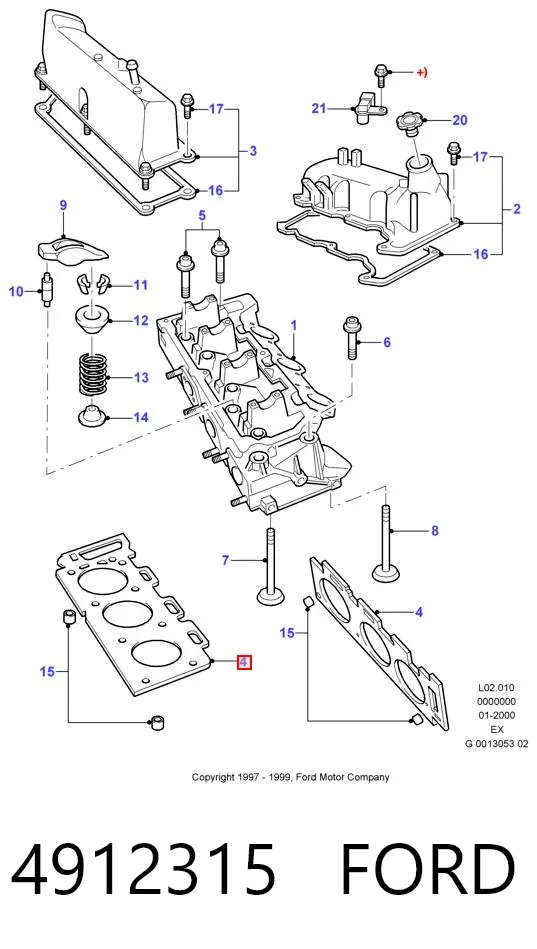 Прокладка головки блока циліндрів (ГБЦ), ліва 4912315 Ford