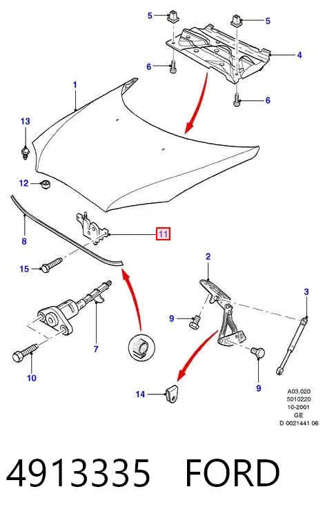 Замок капота 4913335 Ford