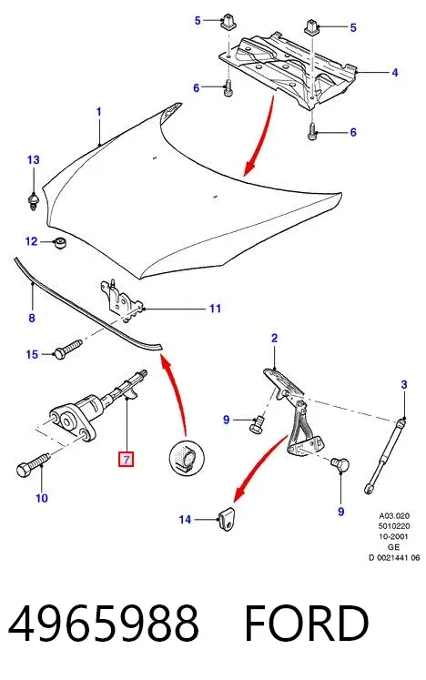 Личинка замку капоту 4965988 Ford