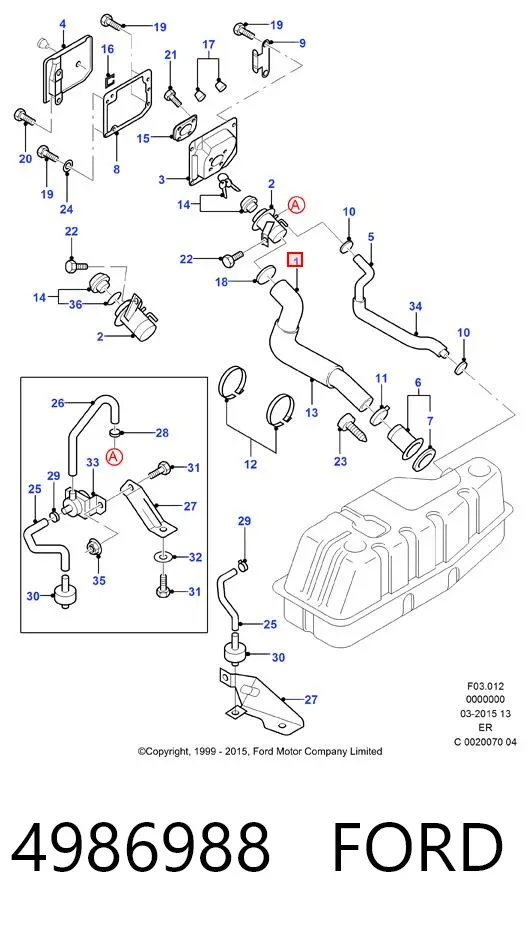 Патрубок бака, до заливної горловини 4986988 Ford