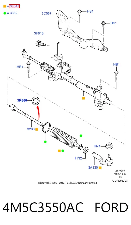Рульова рейка 4M5C3550AC Ford