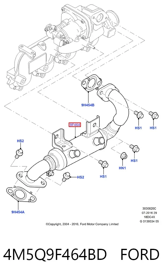 Радіатор системи EGR рециркуляції вихлопних газів 4M5Q9F464BD Ford