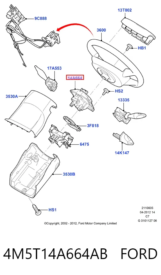 Шлейф керма 4M5T14A664AB Ford