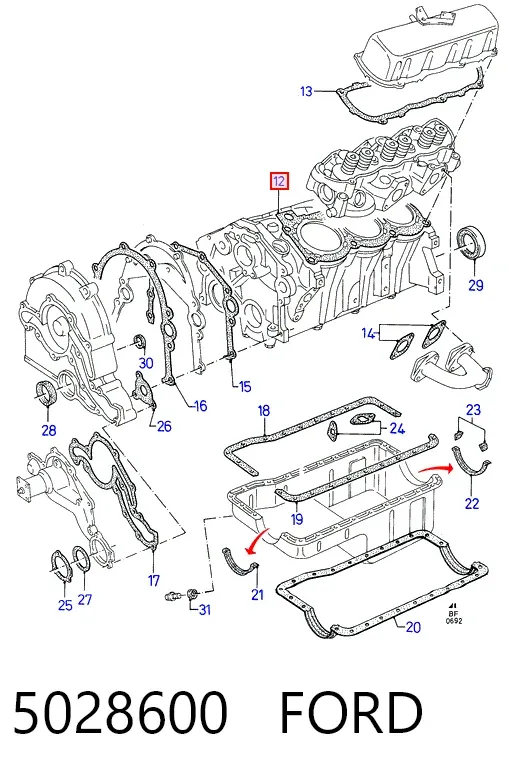 Прокладка головки блока циліндрів (ГБЦ), права 5028600 Ford