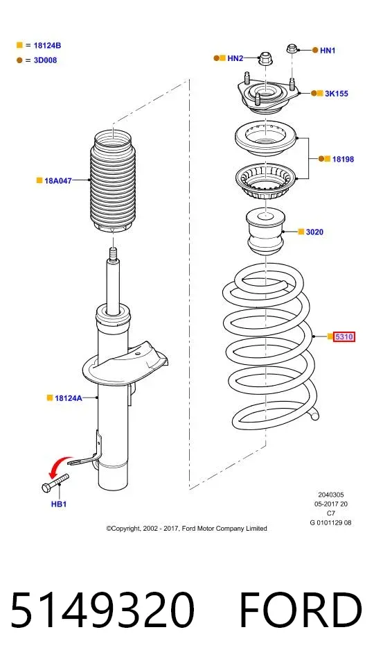 Пружина передня 5149320 Ford