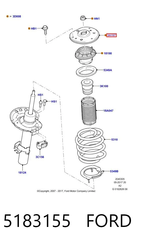 Опора амортизатора переднього 5183155 Ford
