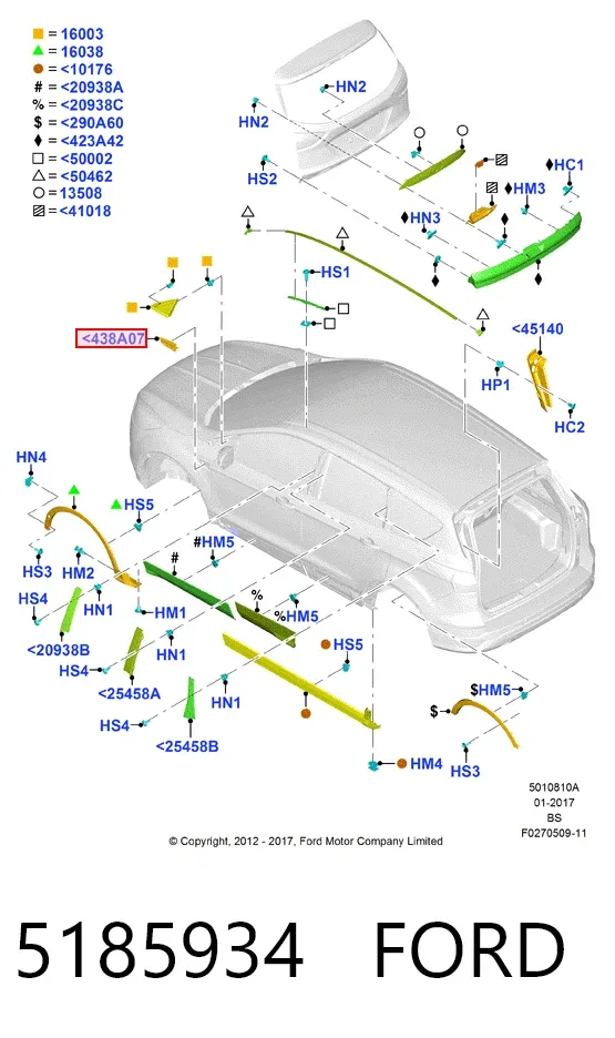 Молдинг переднього правого крила 5185934 Ford